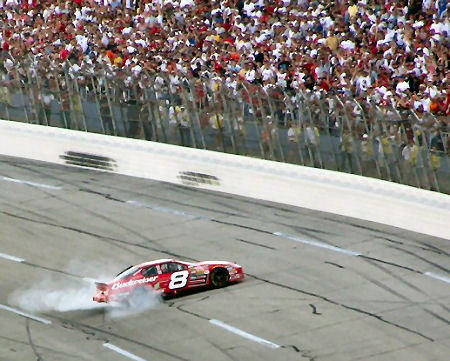 Trouble on the track? Nope! A burn out after Jr. won the race.