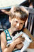 Joe with a cat on the swing in 1986 Joe with a cat on the swing in 1986